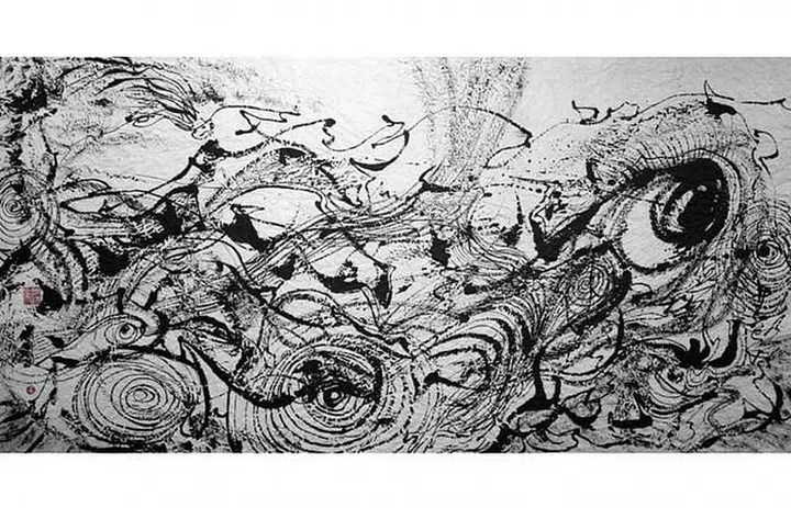 One of Mark Chan's abstract paintings, titled Abstract Swimming Eye. The painting will be on display as part of the Ink Mountain exhibition. Photo: Brian Gothong Tan 