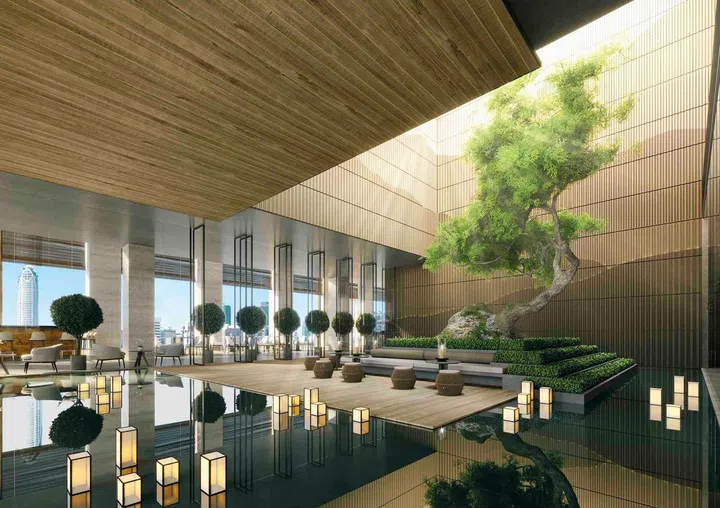 The dramatic central atrium at Aman Nai Lert Bangkok.