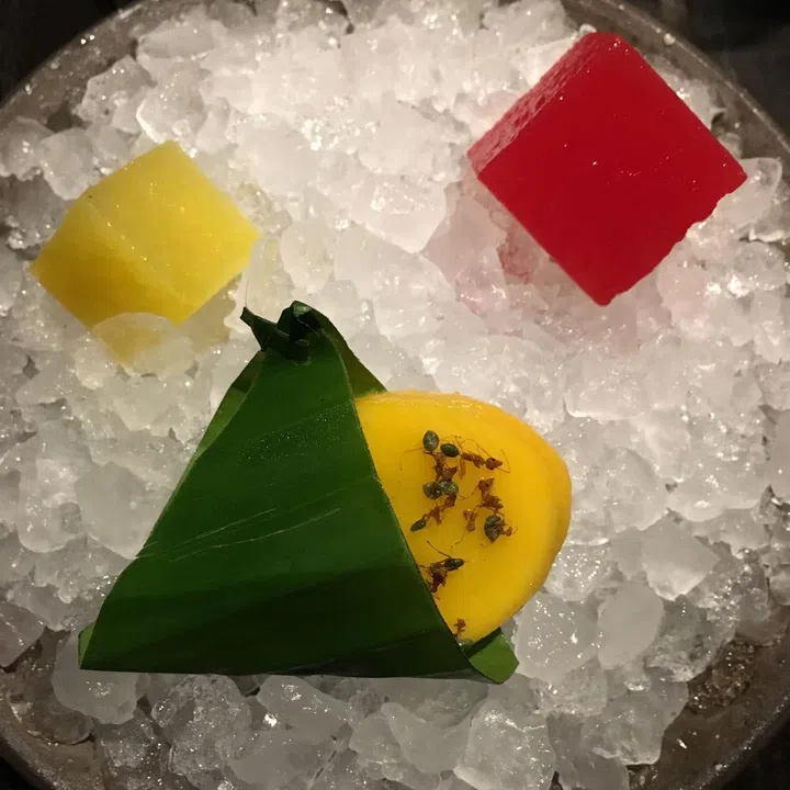marinated fruits with ants