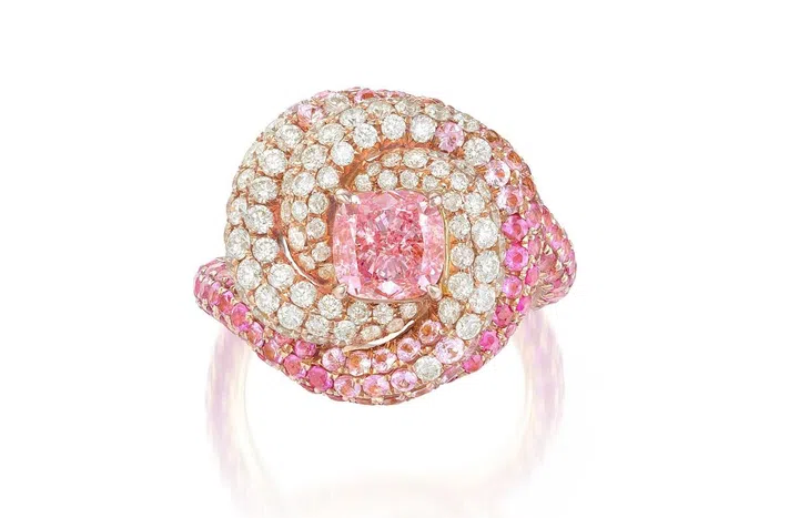1.38-carat Cushion-shaped Fancy Vivid Purplish Pink Diamond Ring (Credit: Phillips) 
