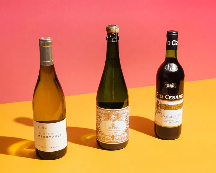 From left to right: 2006 Vincent Dancer Meursault Les Corbins; 2015 Sugrue Cuvée Boz; 1985 Pio Cesare Dolcetto d'Alba.