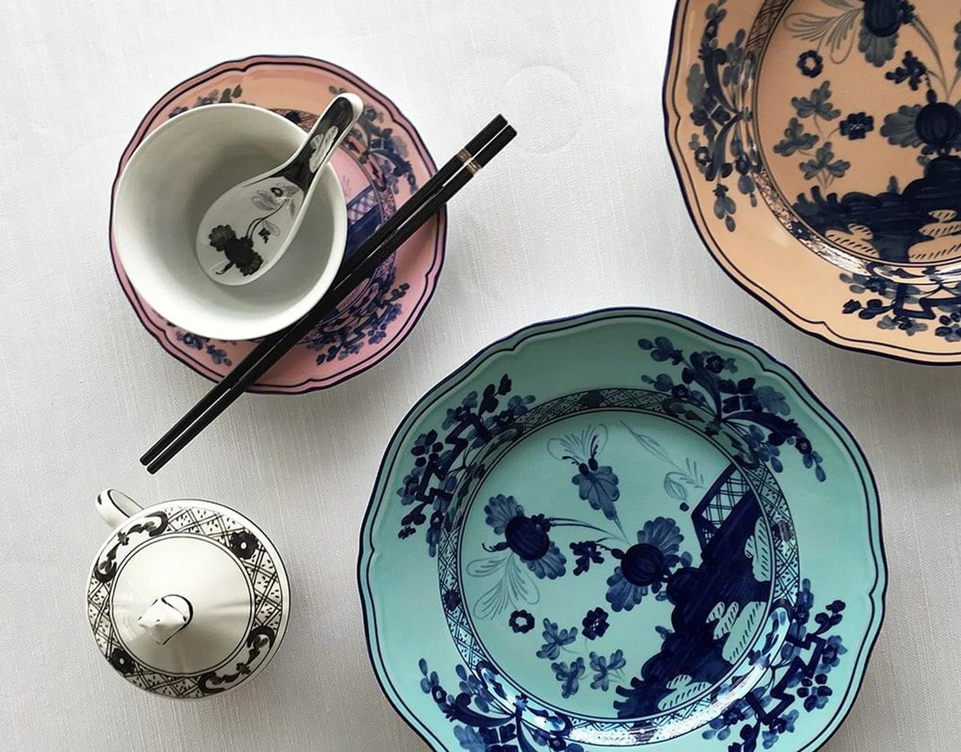 Colourful and well-made, specially designed Italian porcelain tableware enhances the dining experience.