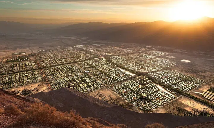 A rendered aerial view of Telosa. Image by BIG.