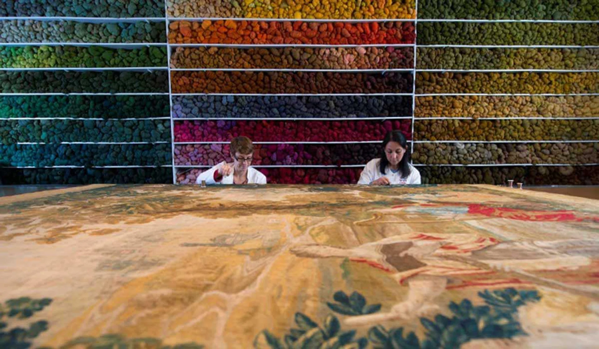  Specialists work at the Royal Manufacturers De Wit in Belgium currently the world's biggest restorer of old tapestries.