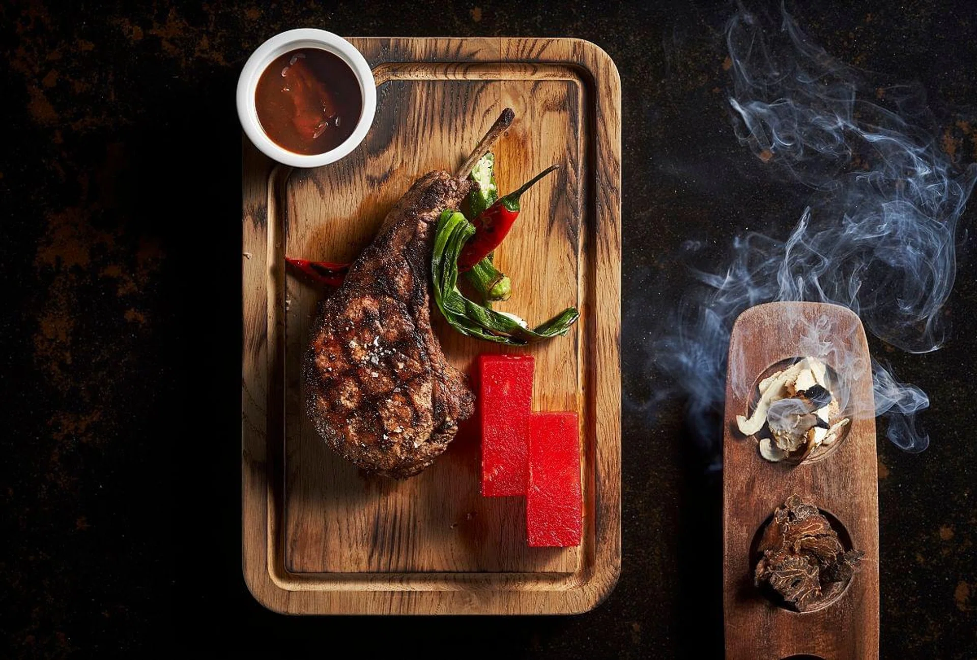 Bak kut teh pork chop with compressed watermelon
