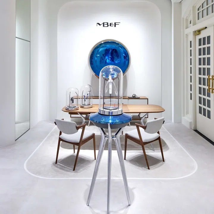Interior of the world’s first MB&F Lab, a collaboration between the Swiss independent house and The Hour Glass, located in Raffles Arcade of Singapore’s iconic Raffles Hotel