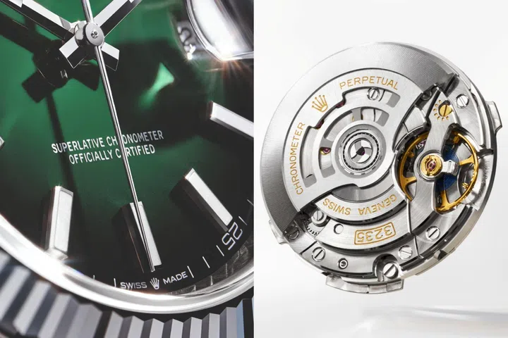 Rolex Oyster Datejust 41 in white Rolesor with green lacquer ombre dial, fluted bezel and Oyster bracelet.