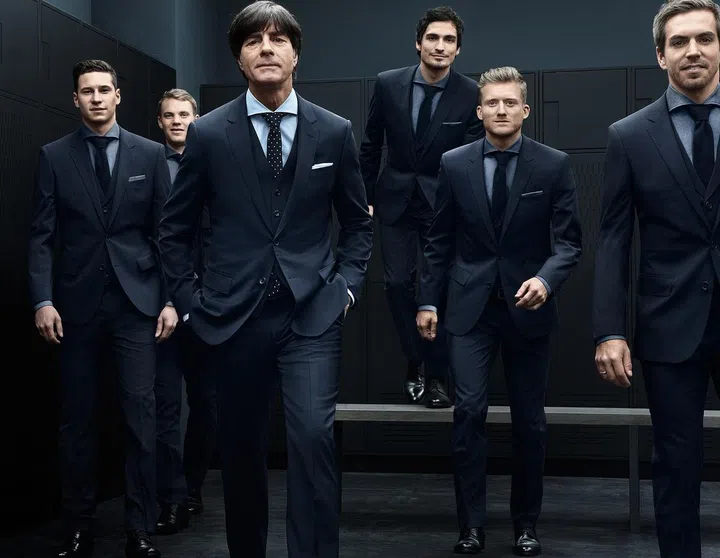 Members of the German national football with their coach, Joachim Low.