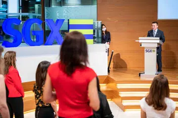 SGX CEO Loh Boon Chye gives a speech.