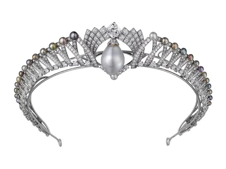 Presented in 2014, this Cartier transformable necklace and tiara features The Royal Pearl. (Photo: Cartier)