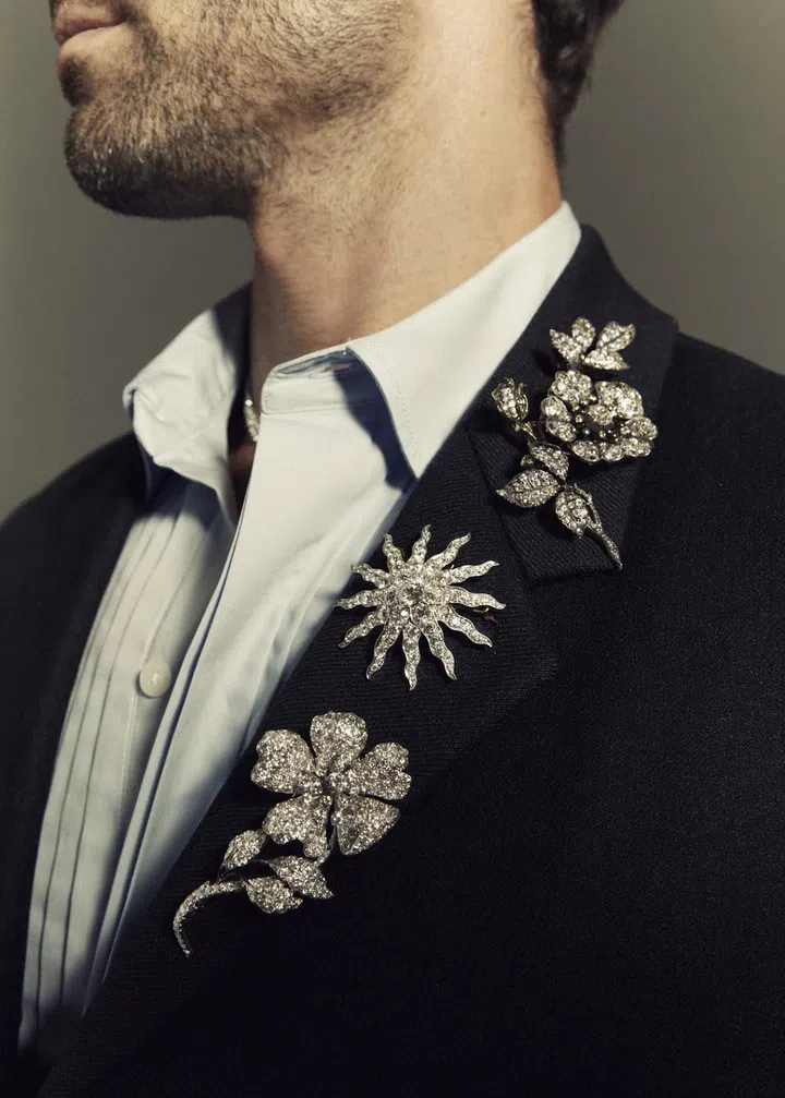 Vintage designer diamond brooches curated by Sotheby's demonstrate the ease with which men could embellish formal wear. (Photo: Sotheby’s)
