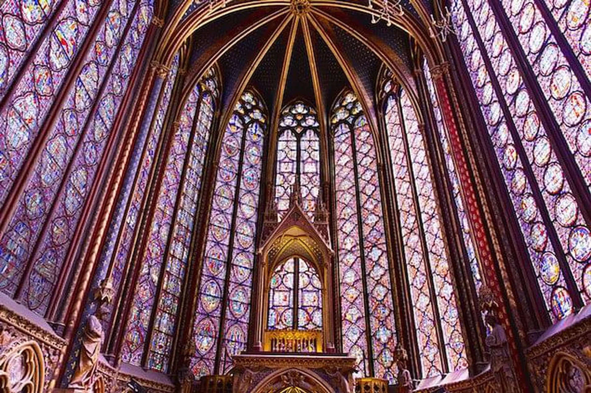 <h3>5. La Sainte-Chapelle: Paris, France</h3>
Constructed for the royal palace and to house precious relics by the devout King Louis IX of France, La Sainte-Chapelle (The Holy Church) was also a result of his political ambition to be the central monarch of western Christendom. Said to be one of the high points of French High Gothic Architecture, the chapel features an exquisite 6,458 sq ft of stained glass windows in deep reds and blues, and illustrates 1,130 figures from the Bible.

Tip: Nearby is the Conciergerie, which can be accessed on a combined ticket with Sainte-Chapelle. Known as Paris’ oldest prison, it is where Marie Antoinette and later, the leaders of the Revolution, were held before their execution.
