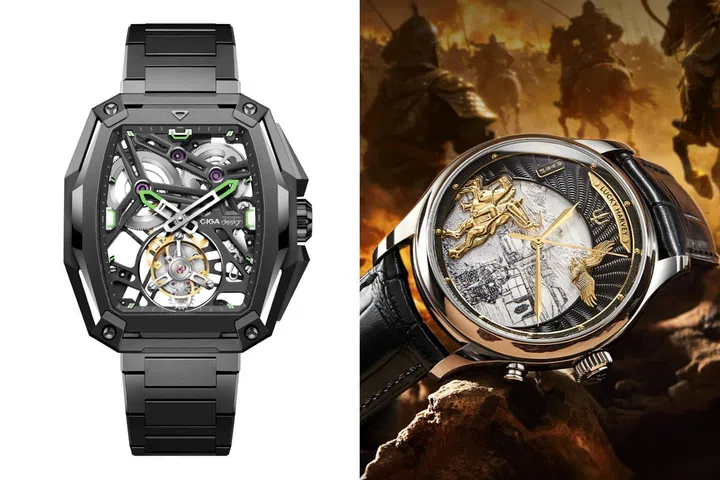 Watches from Ciga Design (left) and Lucky Harvey, both from China, that are represented and retailed by Red Army Watches in Singapore