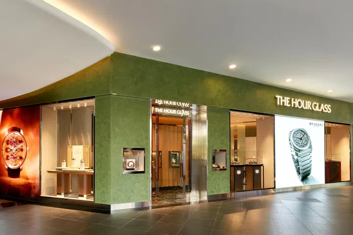Storefront view of The Hour Glass boutique at Tang Plaza in the heart of Orchard Road, Singapore’s main shopping district