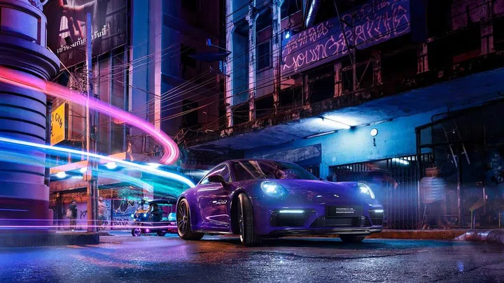 “Colours are a very emotional business,” says Christian Heck. Pictured: The PTS colour “Ultraviolet” representing Saturday in the “911 Carrera GTS 30 Years Porsche Thailand Edition”. (Photo: Porsche)
