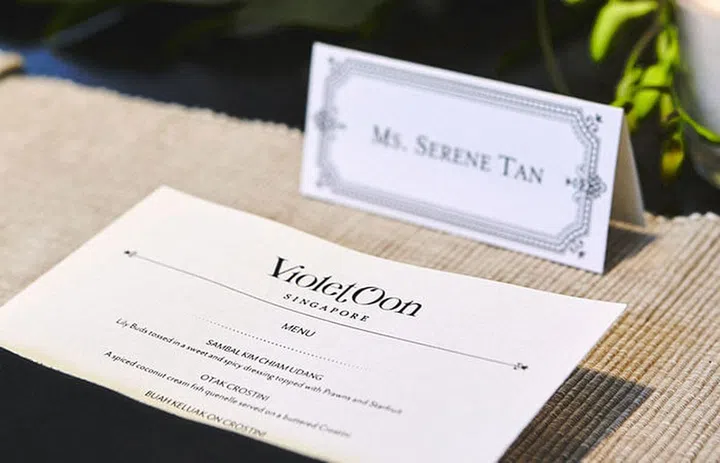 Before her party, Serene draws up a sitting plan and adds beautifully printed place cards at the table.