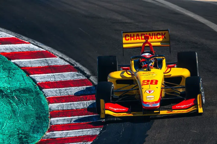 Rolex Testimonee Jamie Chadwick racing in the 2023 Indy NXT Series at Weathertech Raceway Laguna Seca. (Photo: Ignite Media) 