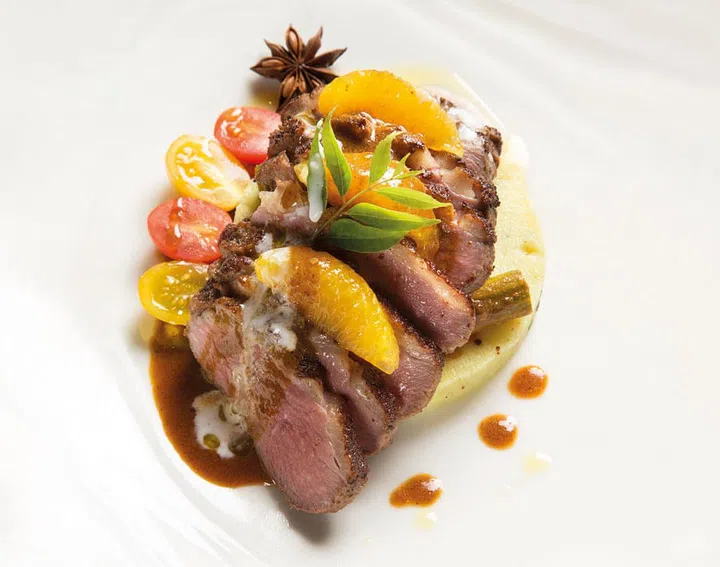 All of Saha’s dishes, like the duck chettinad, take a modern aesthetic without sacrificing flavour.