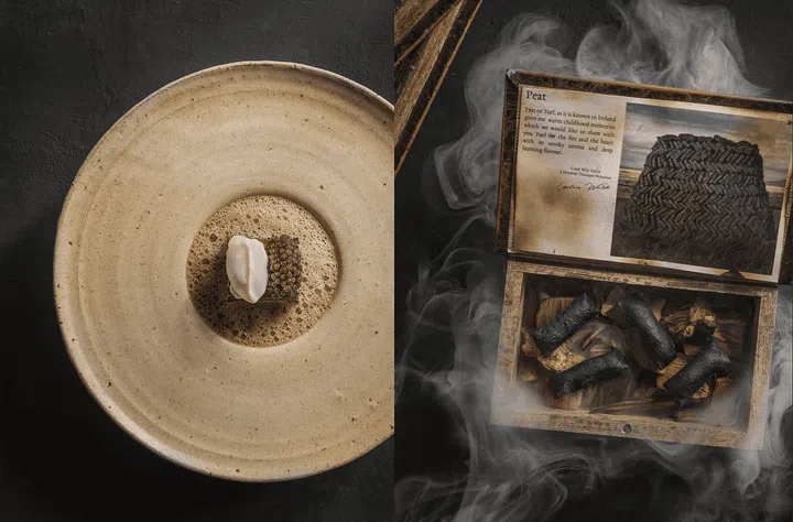 Left: Potato, Seaweed, Caviar. Right: Childhood Memories of Peat. Photos: Cure