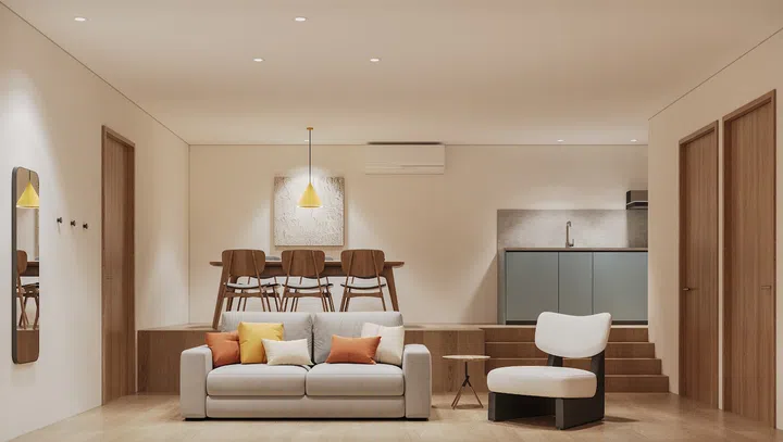 This 2BR suite features dedicated living, dining, and kitchen spaces. (Photo: FARM)