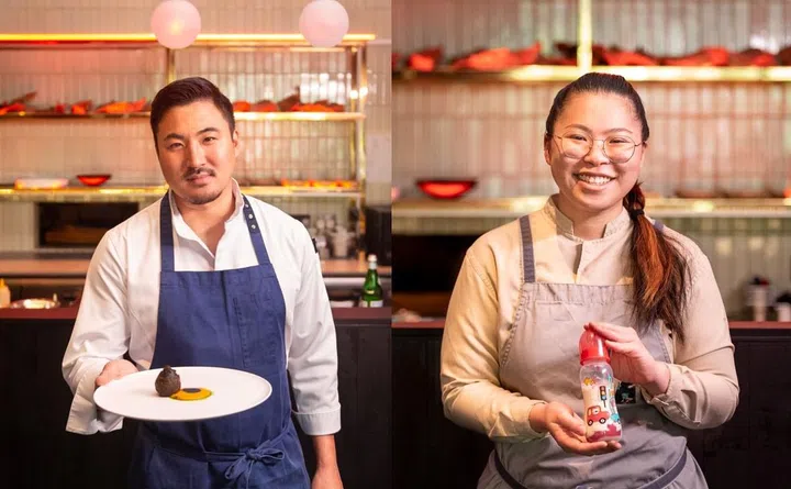 Sun Kim with Aloo Bonda Charcoal, Maira Yeo with Baby Bottle Milkshake. Photos: Mandala Club