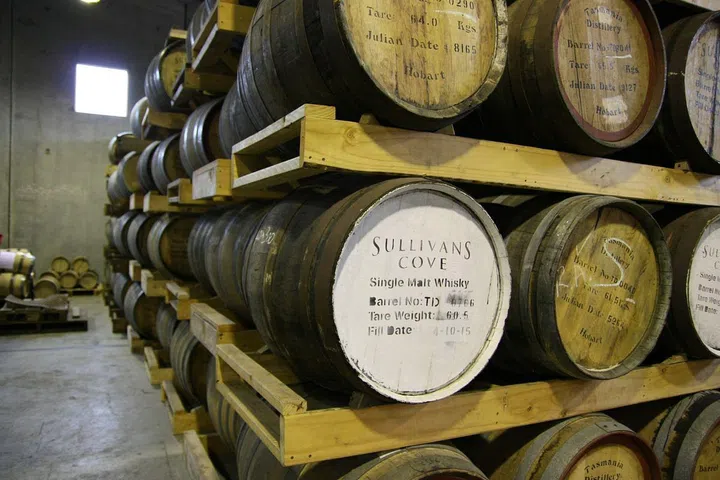 Whiskies being aged in barrels at Sullivans Cove