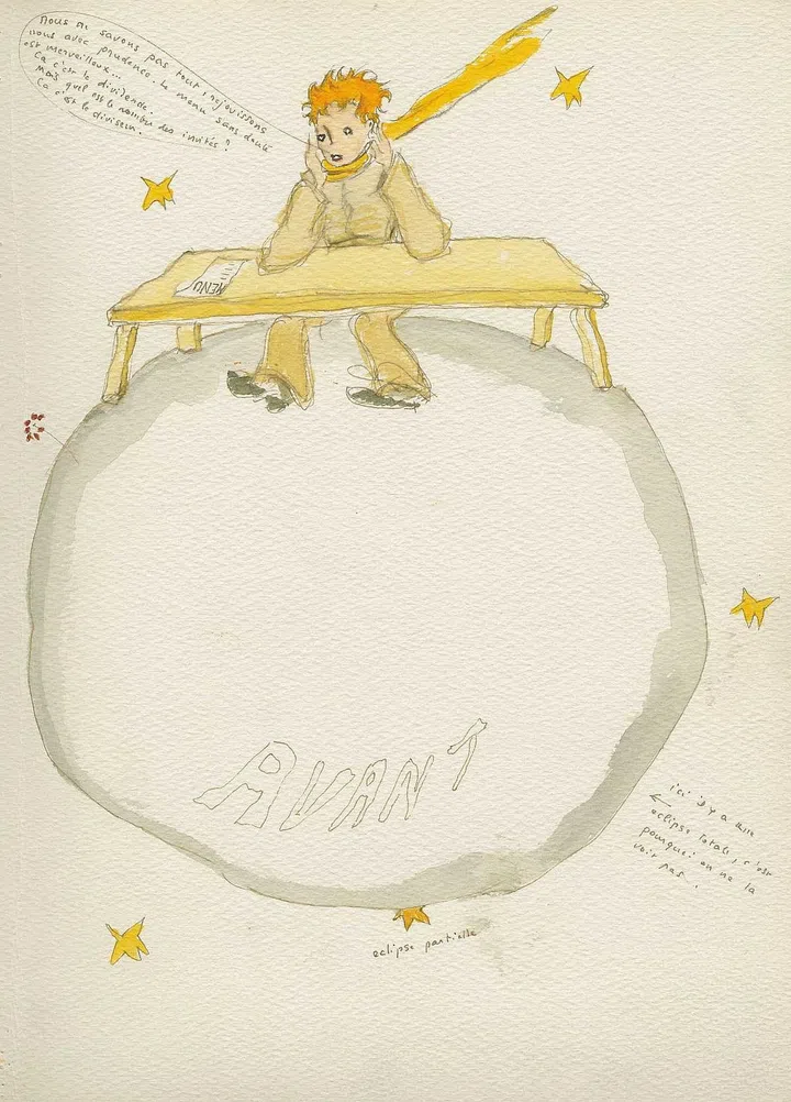 Antoine de Saint Exupéry (1900–1944), The Pig’s Menu, Algiers, January 1944, ink and watercolour on 6 sheets of cardboard, 22.8 x 30.3 cm. (Photo: Saint Exupéry–d’Agay Estate Collection)