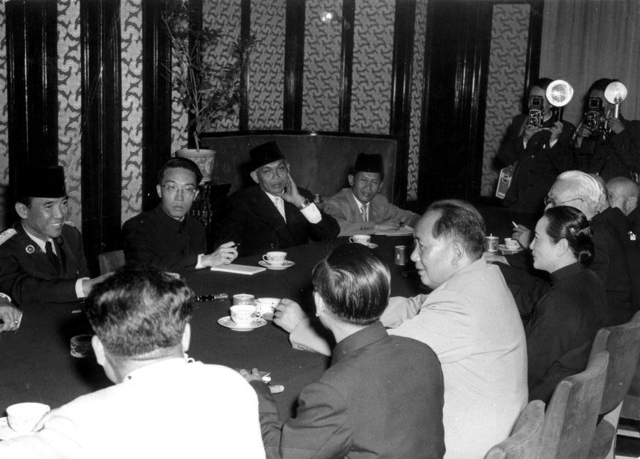 In October 1956, Indonesian President Sukarno (first from left) visited China and received a warm reception from Chairman Mao Zedong. China and Indonesia shared a common stance against imperialism and colonialism.