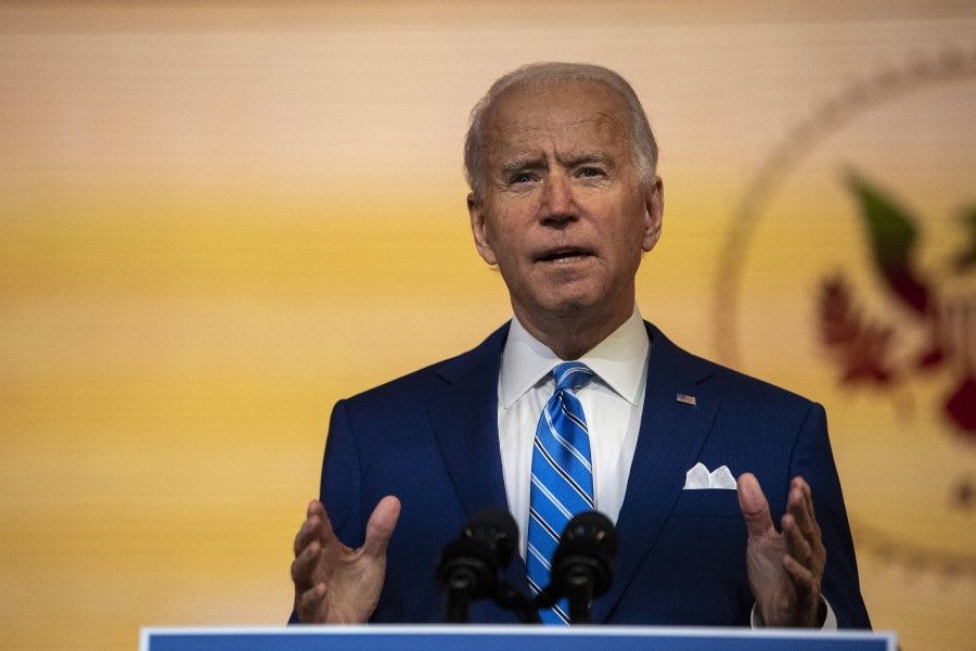President-elect Joe Biden delivers a Thanksgiving address at the Queen Theatre on 25 November 2020 in Wilmington, Delaware. (Mark Makela/AFP)