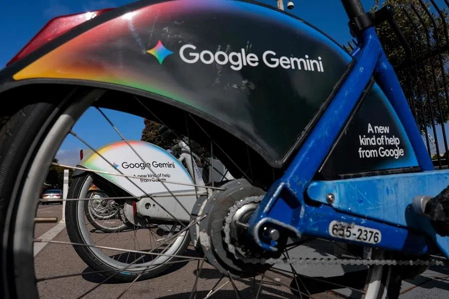 Google Gemini, Google's family of generative artificial intelligence models and AI assistant, is advertised on Bay Wheels bikes on 30 June 2026 in San Francisco, California.