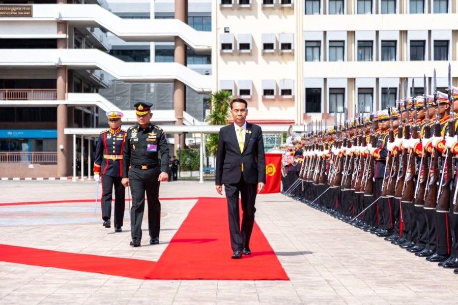 Thai Defence Minister Sutin Klungsang on a visit to Thai army forces, on 12 October 2023. (Office Of The Permanent Secretary For Defence/Facebook)