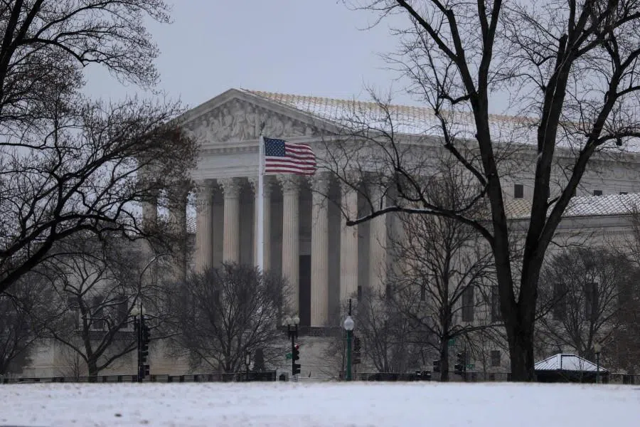 Snow falls on the US Supreme Court on 23 February 2026 in Washington, DC.