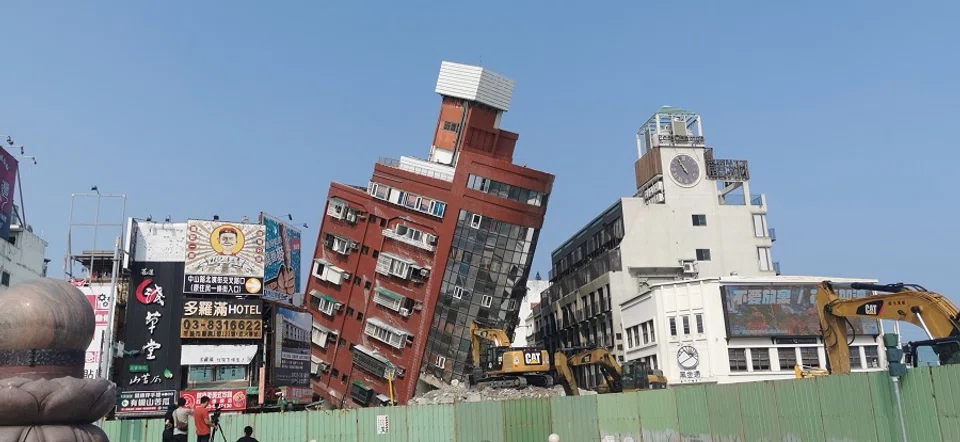 The Uranus Building severely tilted after the earthquake on 3 April 2024.