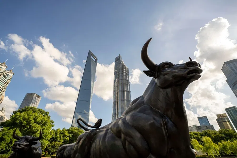 Statues of bulls in Pudong’s Lujiazui Financial District in Shanghai, China, on 18 August 2025.