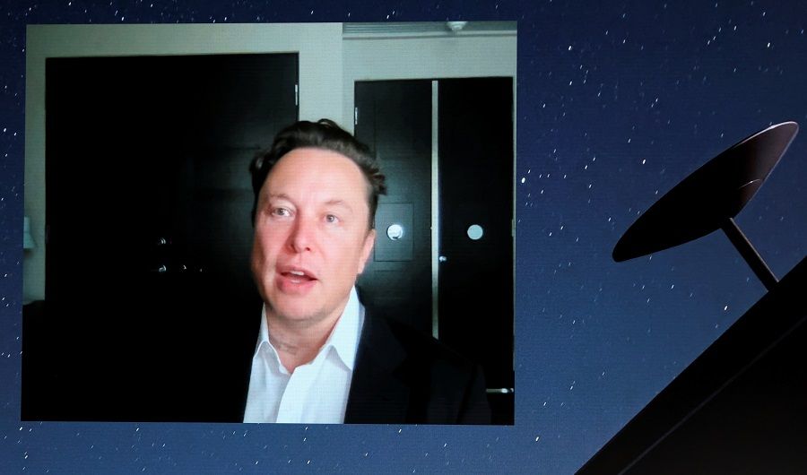 SpaceX founder and Tesla CEO Elon Musk speaks on a screen during the Mobile World Congress (MWC) in Barcelona, Spain, 29 June 2021. (Nacho Doce/File Photo/Reuters)