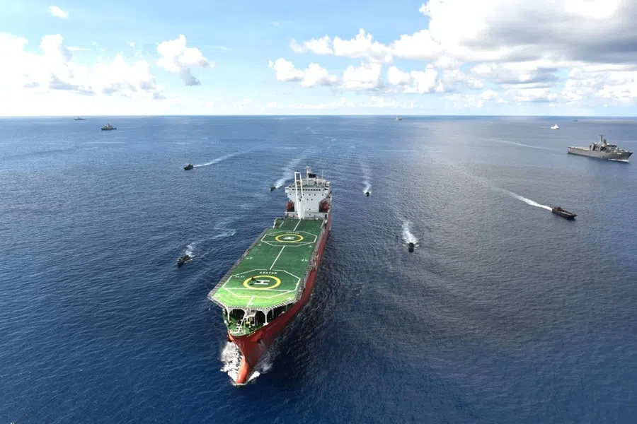 Teams from the special forces of Brunei, the Republic of Korea, Singapore and Thailand closing in on a "hijacked" merchant vessel MV Avatar, using rigid-hull inflatable boats, on 8 May 2016. The counterterrorism scenario was part of the Asean Defence Ministers' Meeting (ADMM)-Plus Maritime Security and Counter-Terrorism Exercise. (Singapore Ministry of Defence)