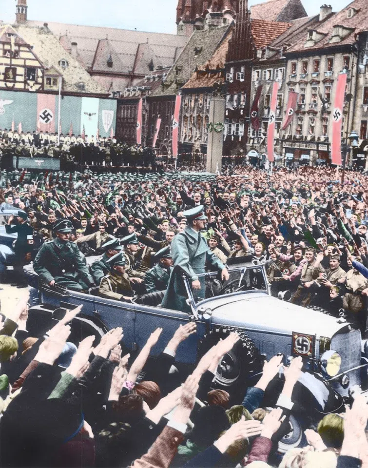 In 1934, Hitler conducted public tours and speeches in Germany, with the public raising their arms in a Nazi salute showing absolute loyalty to Hitler. By this time, Germany was under Nazi rule.