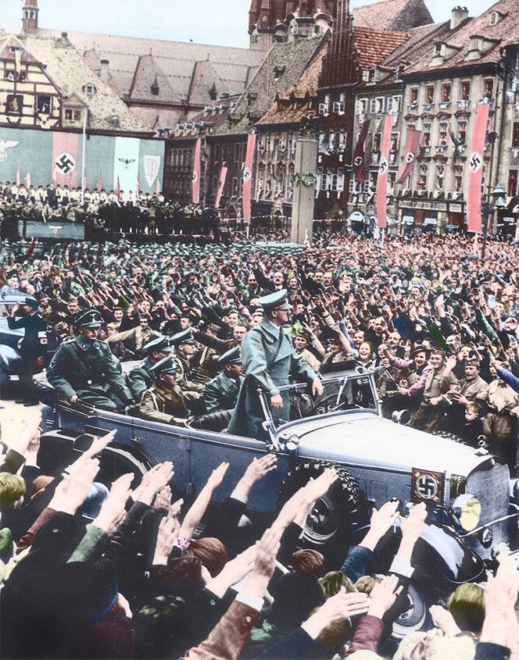 In 1934, Hitler conducted public tours and speeches in Germany, with the public raising their arms in a Nazi salute showing absolute loyalty to Hitler. By this time, Germany was under Nazi rule.
