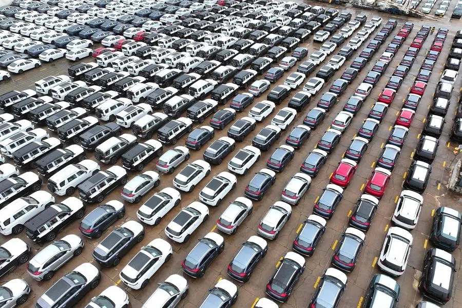 Chinese-made cars from brands including Chery and Jetour are seen before being loaded onto ships for export at the Dongfang Port Company terminal in Lianyungang, in China’s eastern Jiangsu province, on 20 April 2026. (CN-STR/AFP)