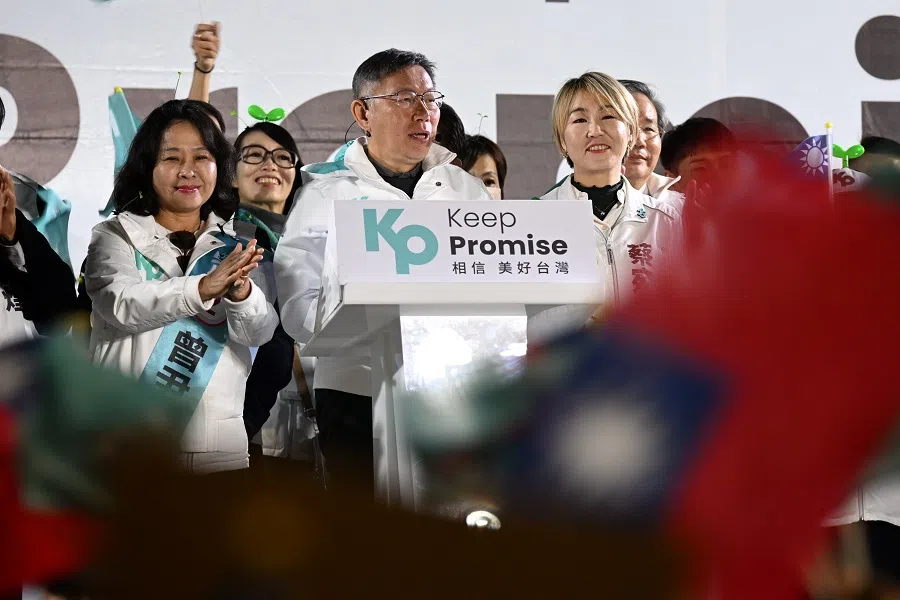 Dr Ko Wen-je, presidential candidate for the Taiwan People’s Party (TPP) speaks at a rally in Tainan on 8 January 2024.