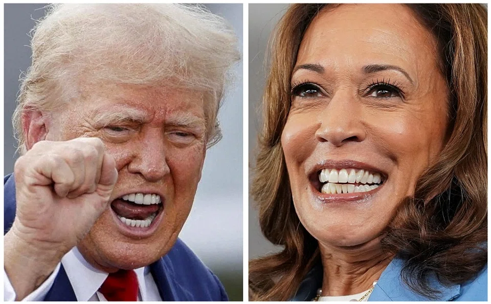 Republican presidential nominee and former US President Donald Trump in Asheboro, North Carolina, on 21 August, and US Vice-President and Democratic presidential candidate Kamala Harris in Raleigh, North Carolina, US, on 16 August 2024 are seen in a combination of file photographs. (Jonathan Drake/Kevin Lamarque/Reuters)