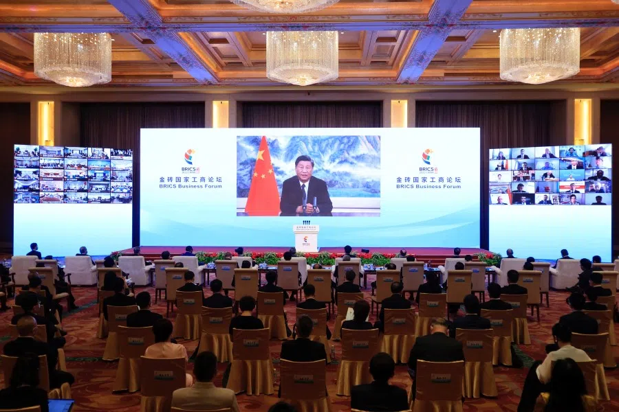 Chinese President Xi Jinping delivers a speech via video at the opening ceremony of the BRICS Business Forum, in Beijing, China 22 June 2022. (CNS photo via Reuters)