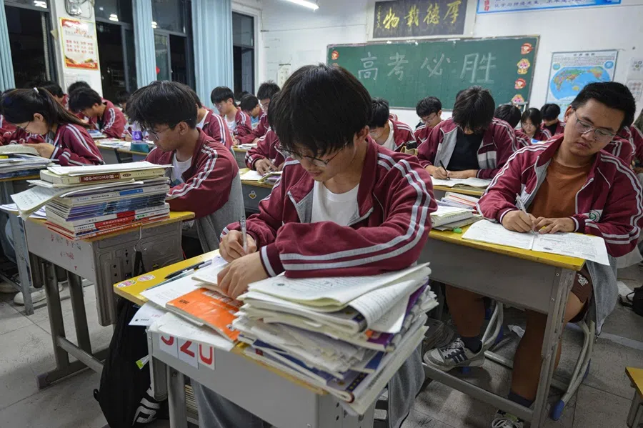 High school students prepare for the National College Entrance Examination (NCEE), known as “gaokao”, in Fuyang in eastern China’s Anhui province on 27 May 2025.  (AFP)