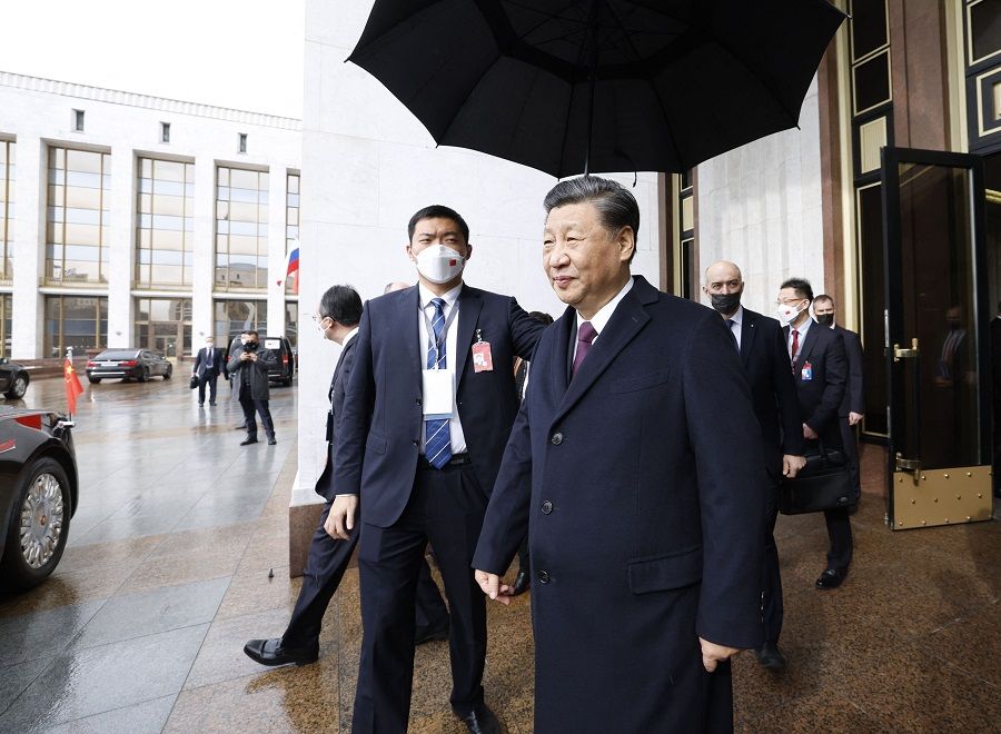 China's President Xi Jinping leaves after a meeting with the Russian Prime Minister in Moscow, Russia, on 21 March 2023. (Dmitry Astakhov/Sputnik/AFP)