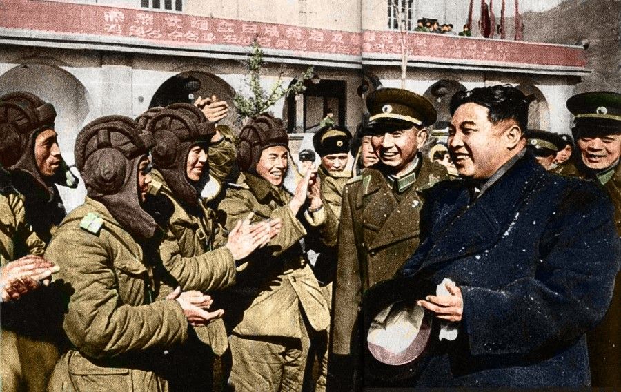 North Korean leader Kim Il-sung personally sending off the first batch of Chinese troops going home, 1952. China and North Korea have remained loyal longtime allies.