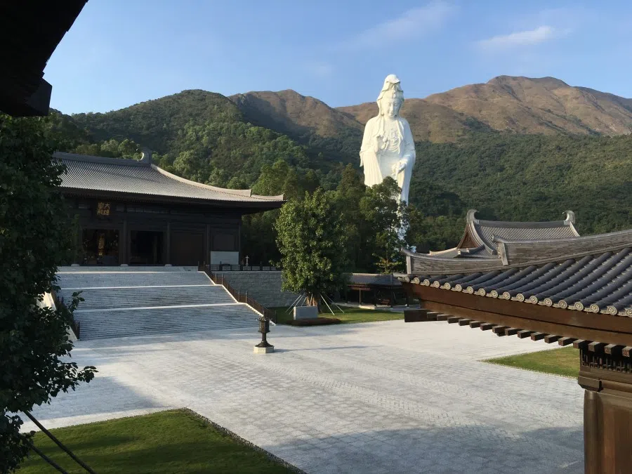 The main courtyard of Tsz Shan Monastery, which spreads over 46,000 square metres. The 76-m-high statue of the Goddess of Mercy is over twice as high as the giant Tian Tan Buddha statue on Lantau Island. (Photo: Ho Puay-peng)