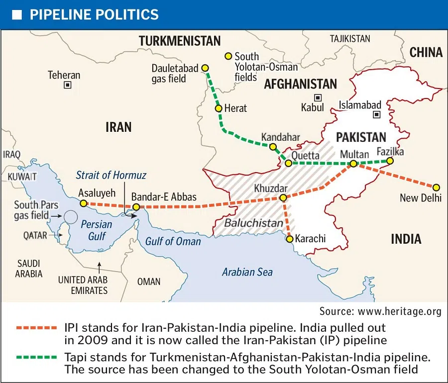 Map of the Turkmenistan-Afghanistan-Pakistan-India (TAPI) pipeline. (SPH Media)