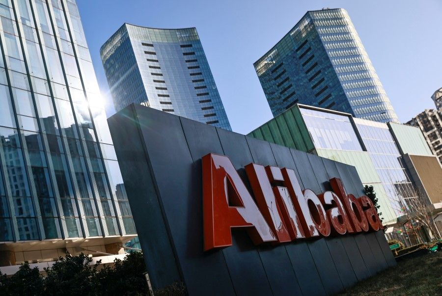 The logo of Alibaba Group is seen at its office in Beijing, China, 5 January 2021. (Thomas Peter/REUTERS)