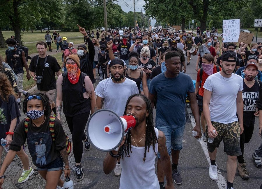Protesters march against police brutality near Detroit's west side, on 10 July 2020. (Seth Herald/AFP)
