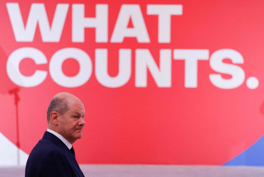 German Chancellor Olaf Scholz is seen ahead of the Global Fund Seventh Replenishment Conference in New York on 21 September 2022. (Ludovic Marin/AFP)
